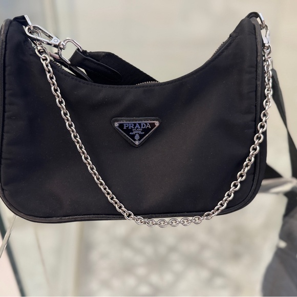 Prada Re-Edition 2005 Re-Nylon bag Mini Hobo Convertible Chain Strap Black - Picture 9 of 16